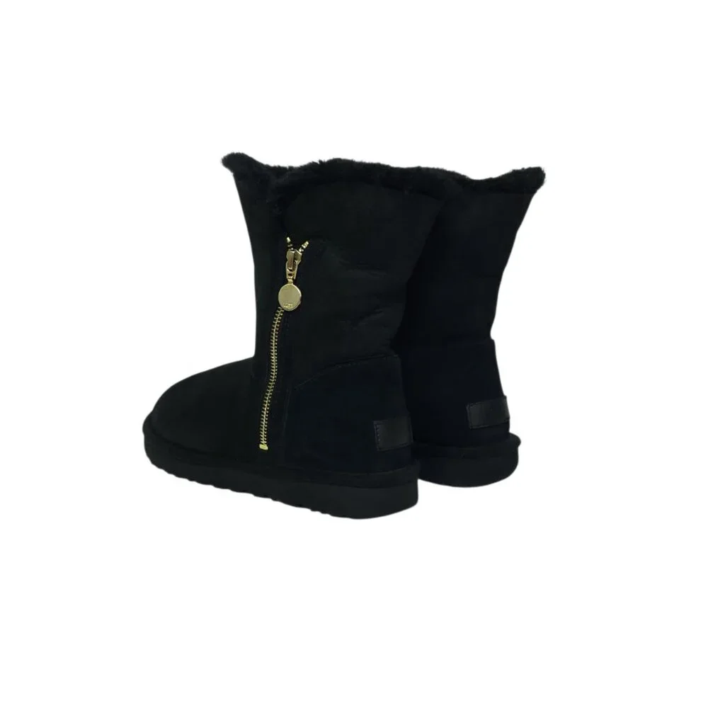 UGG Bailey Zip Short Boot Black Suede Shearling Fur Lined Boots Women’s Size 8